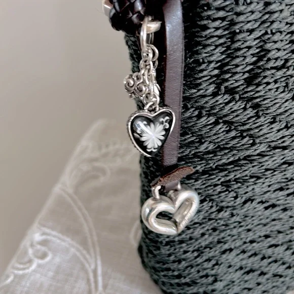 Brighton EUC Raffia Green Woven/Brown Leather Shoulder Bag - Picture 5 of 16